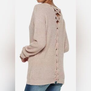 SO Juniors' Mauve Marl Lace-Up Back Pullover Sweater